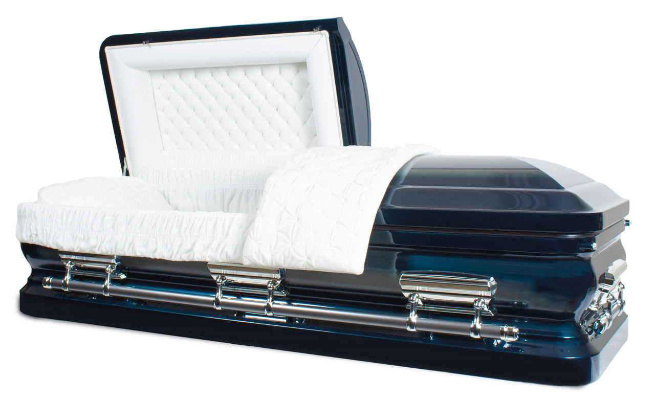 Royale Blue Brush Casket with White Velvet Interior Metal