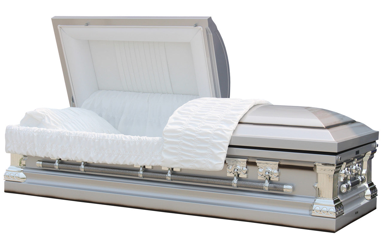 Knight Silver Casket with White Velvet Interior- Metal Casket