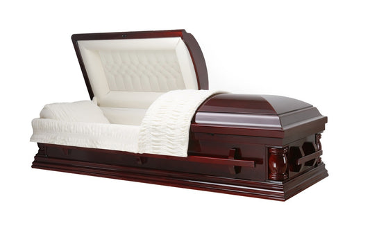 Oxford Cherry Solid Poplar Wood with Cream Velvet Interior - Wood Casket