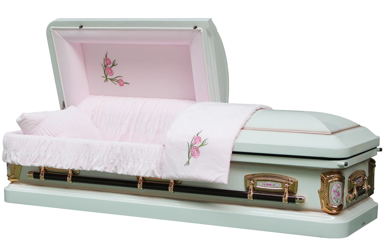 PrimRose White And Pink Casket with Pink Velvet Interior - Metal Casket