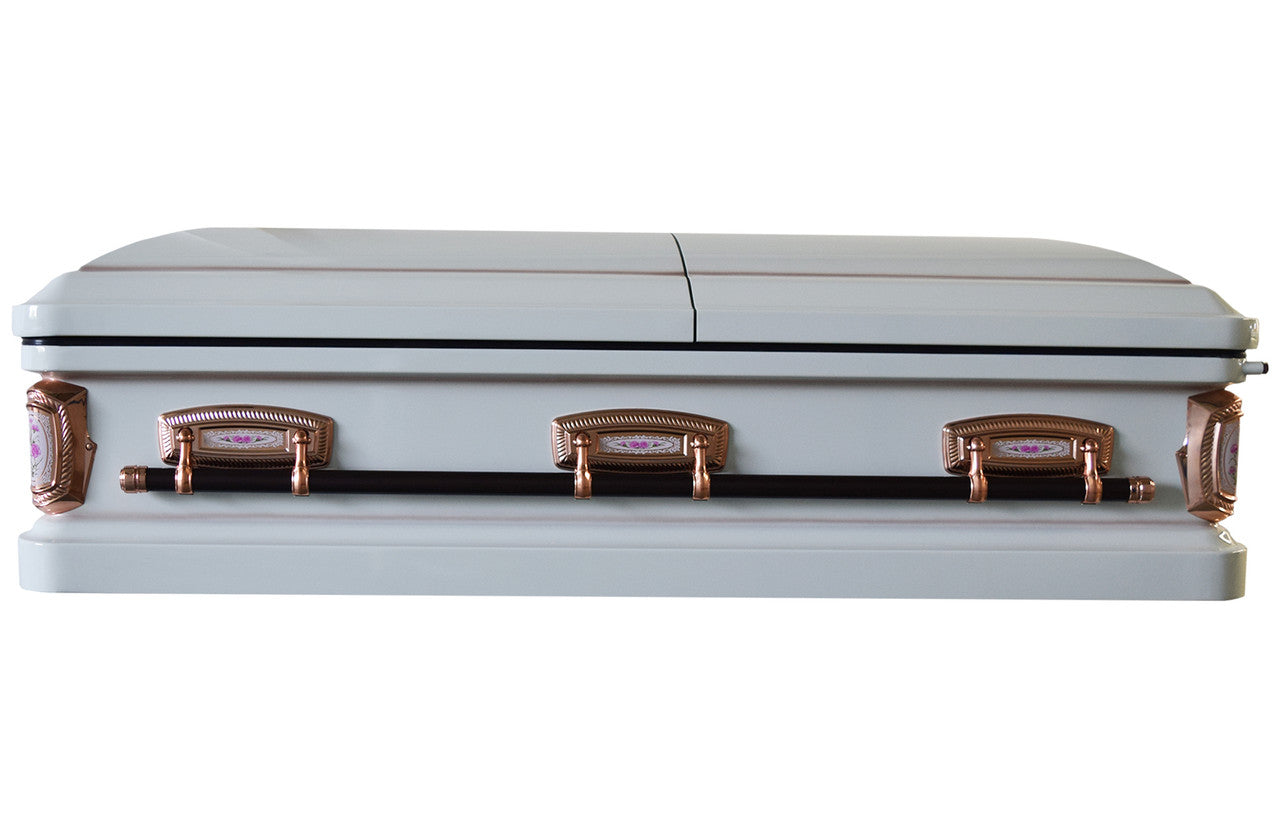 PrimRose White And Pink Casket with Pink Velvet Interior - Metal Casket