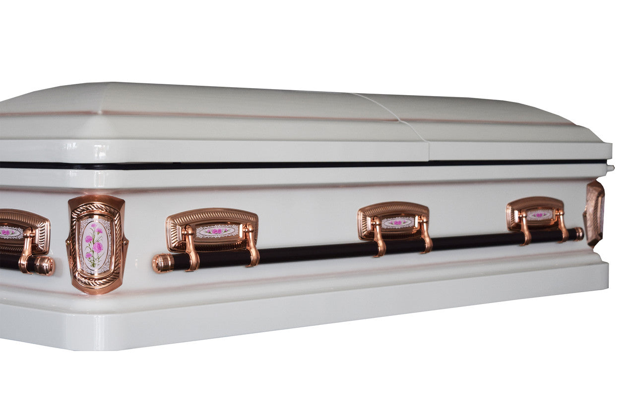 PrimRose White And Pink Casket with Pink Velvet Interior - Metal Casket