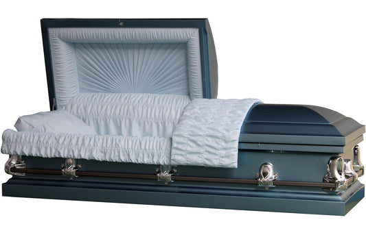 Spartan Blue/ Economy Gemini Monarch Blue Casket with Blue Crepe Interior- Metal Casket