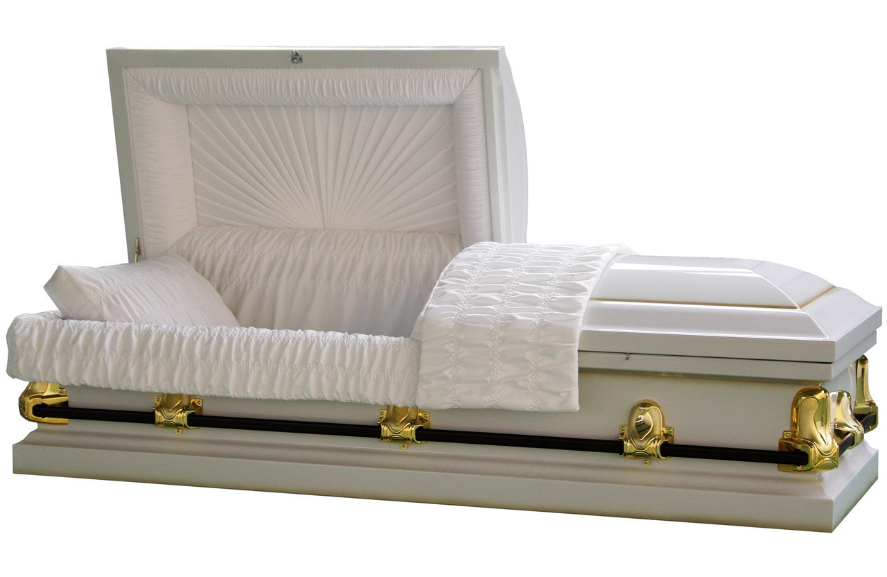 Spartan White/ Economy White And Gold Casket - Metal Casket