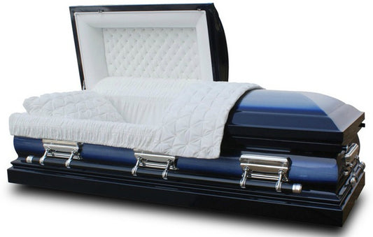 Triton/Lincoln Spruce Blue Casket with White Velvet Interior- Metal Casket