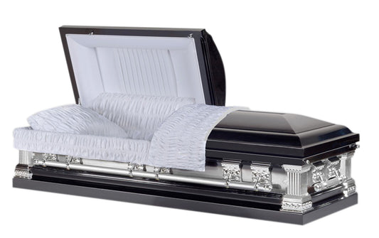 Knight Black Casket with White Velvet Interior - Metal Casket